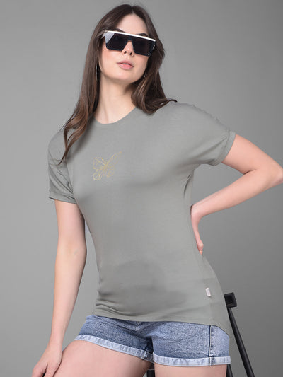 Olive Graphic Printed T-Shirt-Women T-Shirts-Crimsoune Club