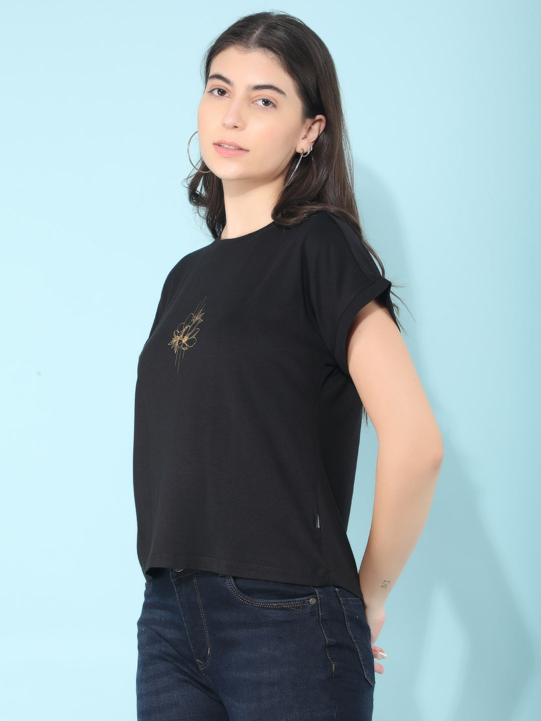 Black Graphic Printed T-Shirt-Women T-shirts-Crimsoune Club
