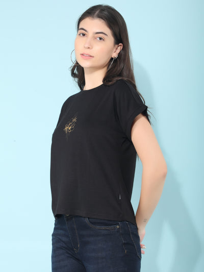 Black Graphic Printed T-Shirt-Women T-shirts-Crimsoune Club