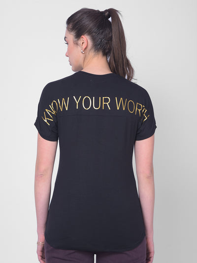Black Graphic Printed T-Shirt-Women T-Shirts-Crimsoune Club