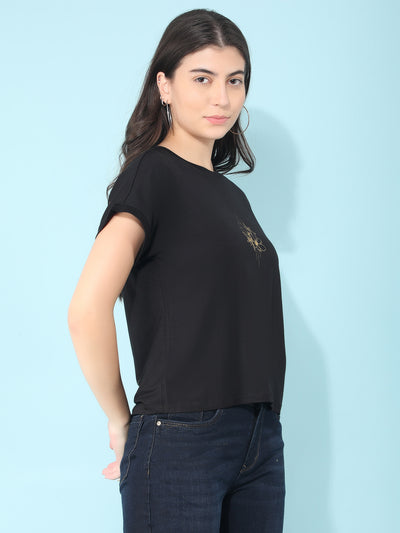 Black Graphic Printed T-Shirt-Women T-shirts-Crimsoune Club