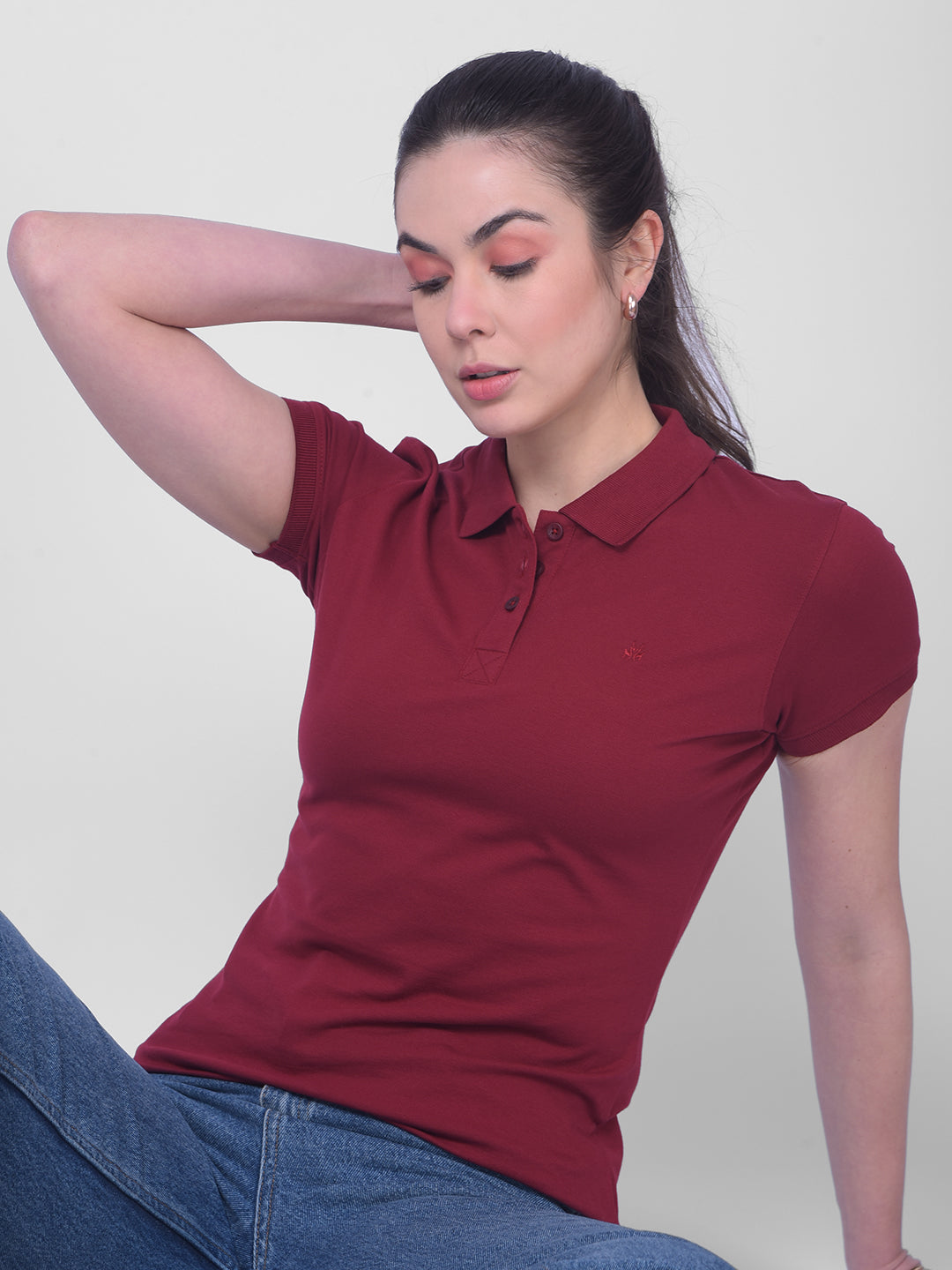 Maroon T-Shirt-Women T-Shirts-Crimsoune Club