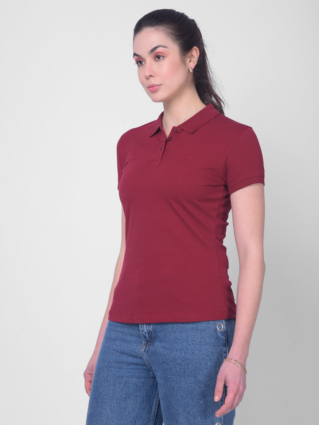 Maroon T-Shirt-Women T-Shirts-Crimsoune Club