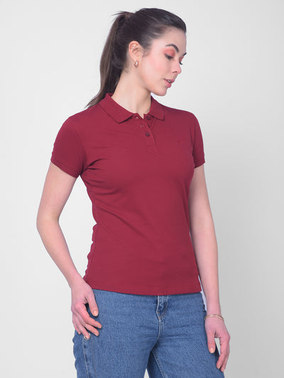 Maroon T-Shirt-Women T-Shirts-Crimsoune Club