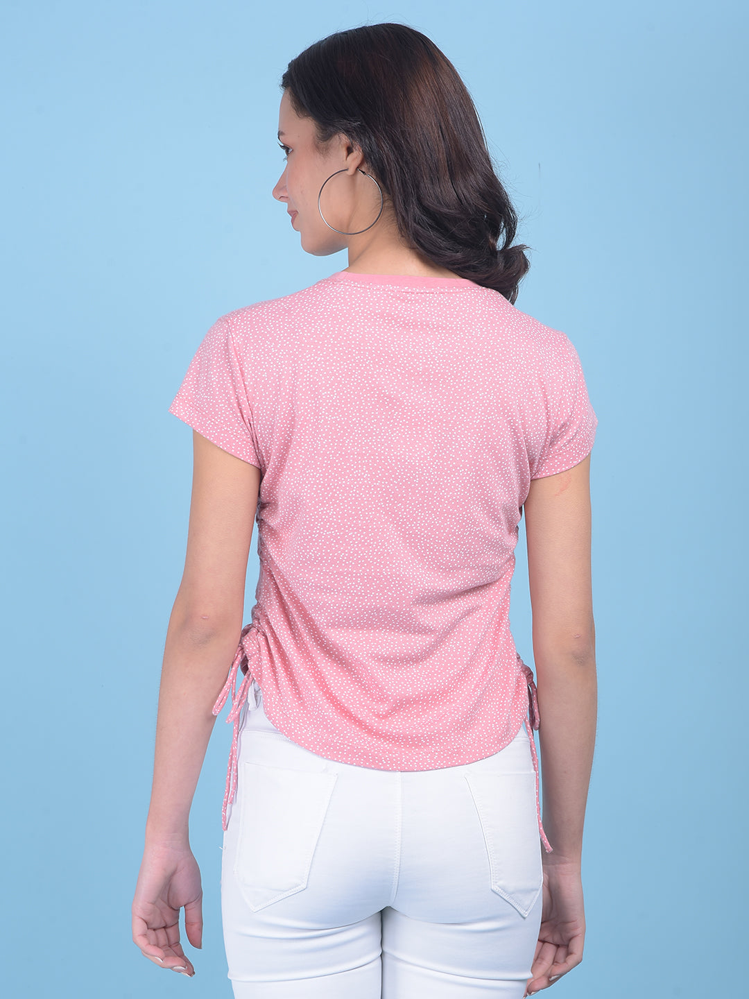 Pink Polka Dot Cotton T-Shirt-Women T-shirts-Crimsoune Club