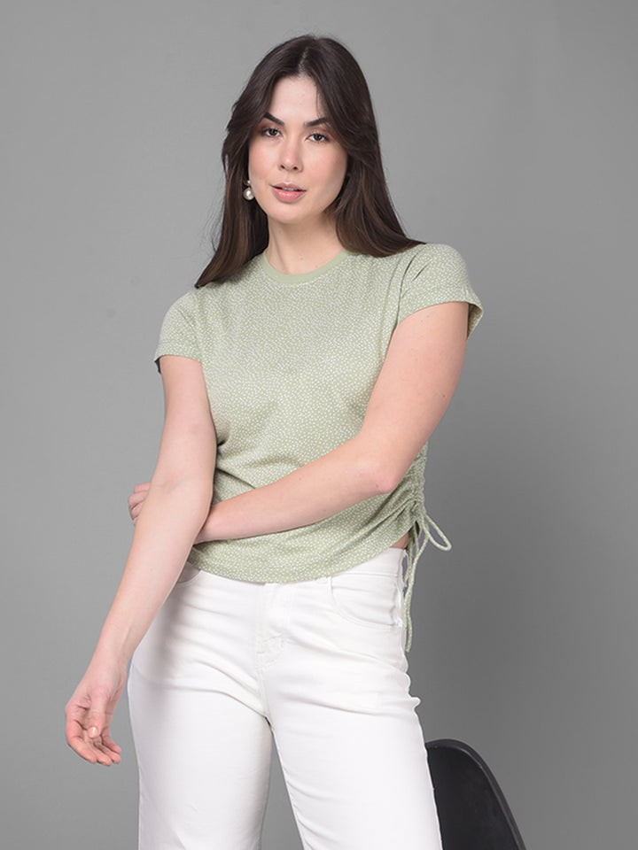 Green Printed T-Shirt-Women T-Shirts-Crimsoune Club
