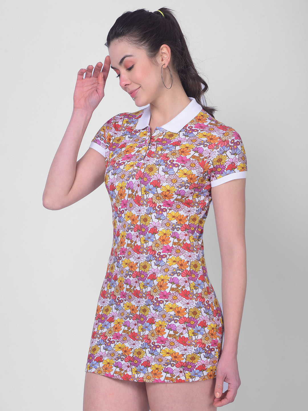 Multi Color Floral Mini Dress-Women Dresses-Crimsoune Club