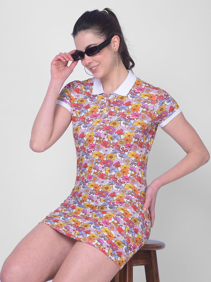 Multi Color Floral Mini Dress-Women Dresses-Crimsoune Club