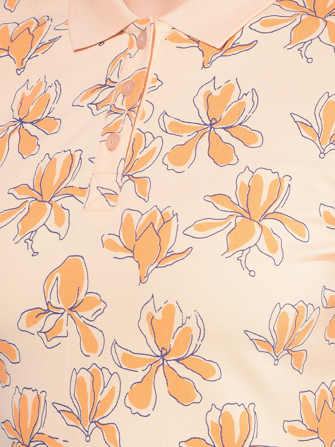 Peach Floral Print 100% Cotton T-Shirt-Women T-Shirts-Crimsoune Club
