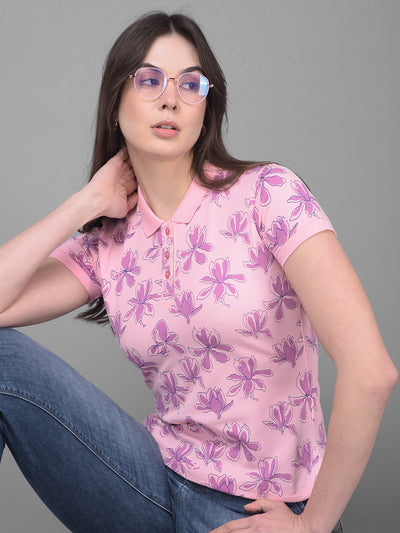 Purple Floral T-Shirt-Women T-Shirts-Crimsoune Club