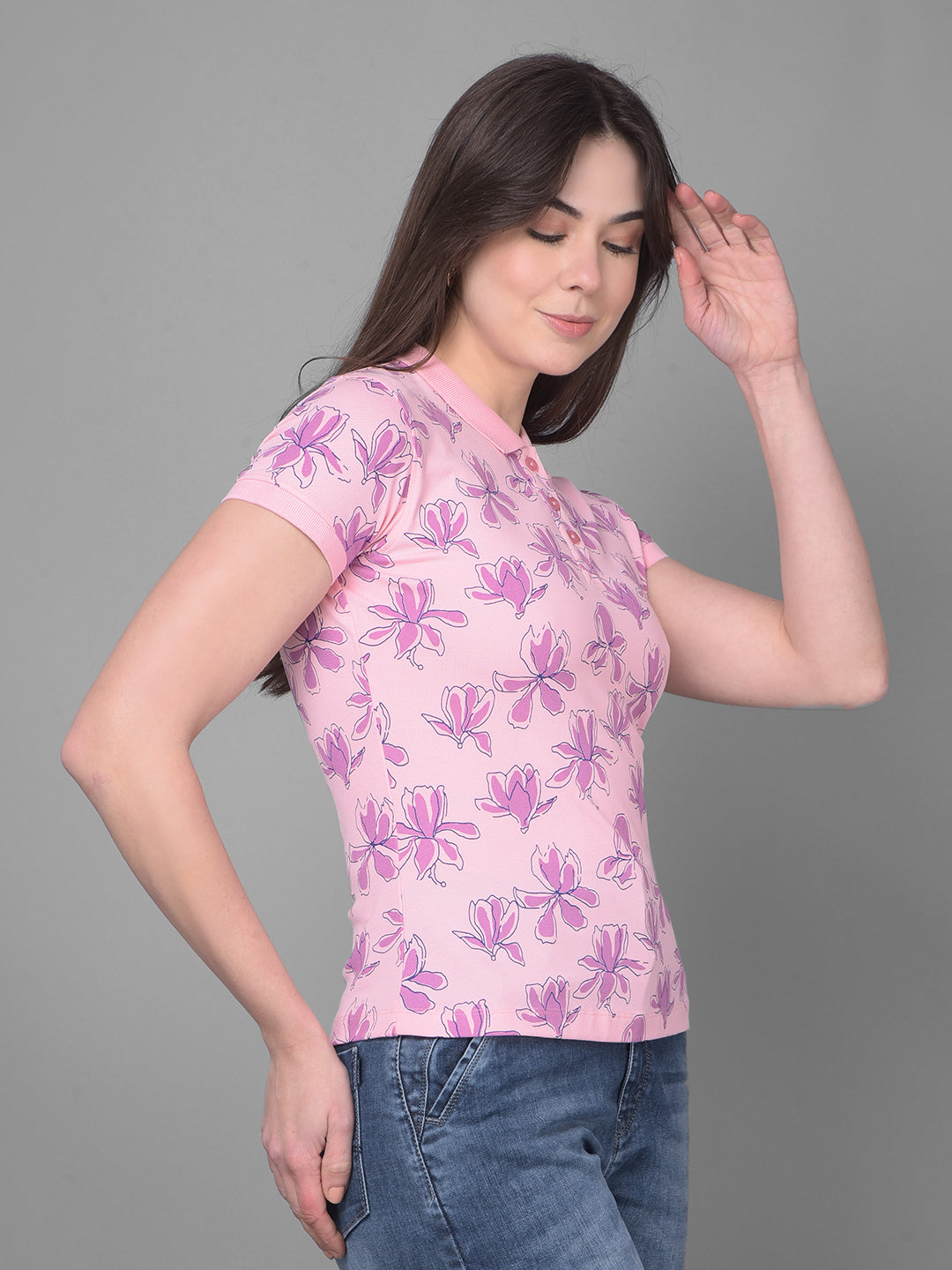 Purple Floral T-Shirt-Women T-Shirts-Crimsoune Club