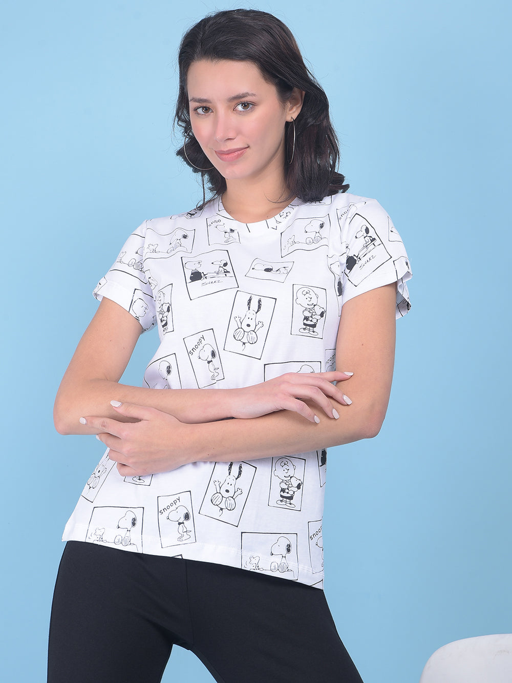 White Graphic Print Cotton T-Shirt-Women T-shirts-Crimsoune Club