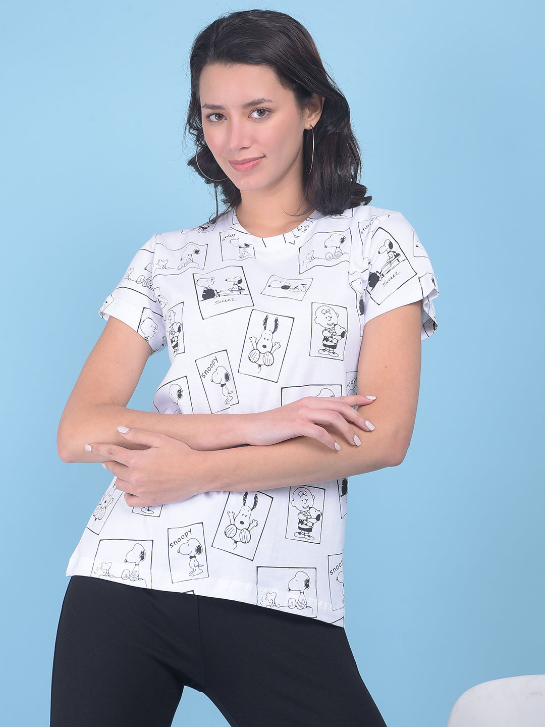 White Graphic Print Cotton T-Shirt-Women T-shirts-Crimsoune Club