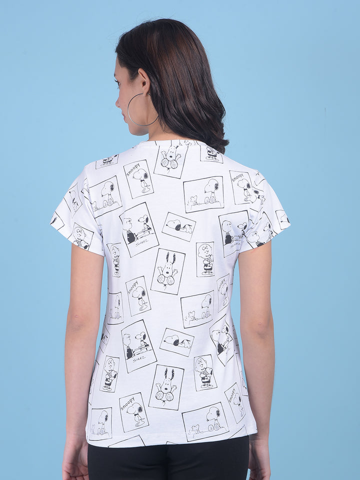 White Graphic Print Cotton T-Shirt-Women T-shirts-Crimsoune Club