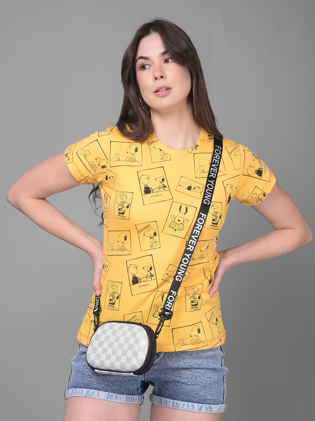 Yellow Graphic Printed T-Shirt-Women T-Shirts-Crimsoune Club