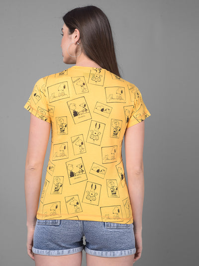 Yellow Graphic Printed T-Shirt-Women T-Shirts-Crimsoune Club