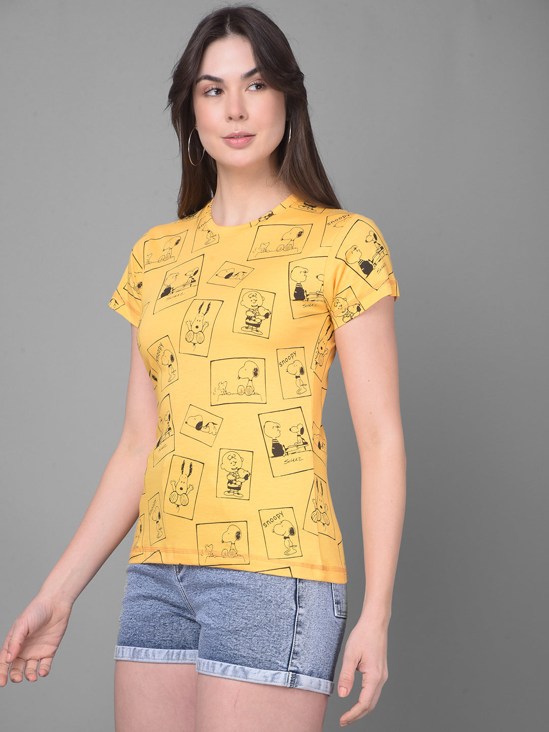 Yellow Graphic Printed T-Shirt-Women T-Shirts-Crimsoune Club