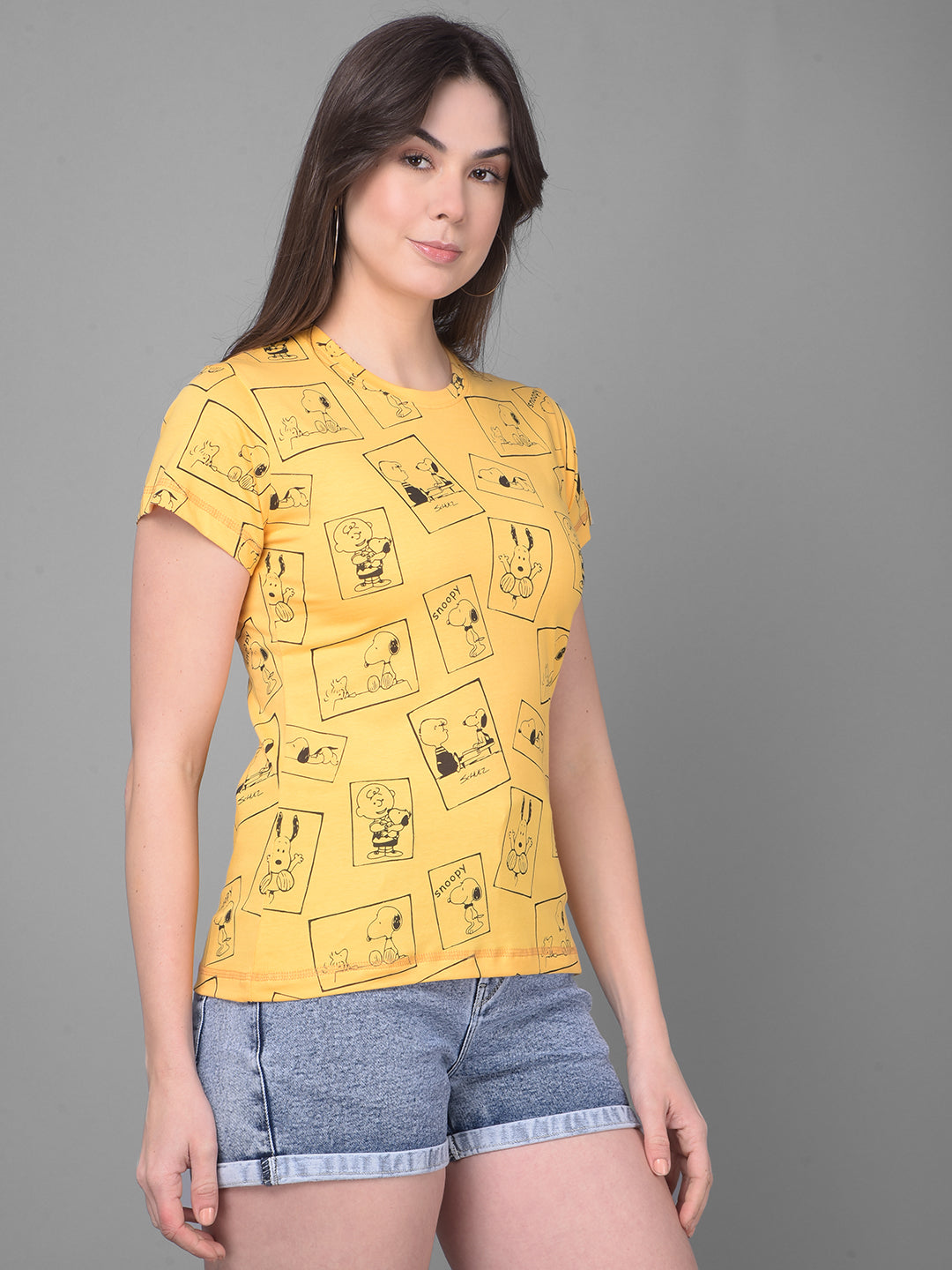 Yellow Graphic Printed T-Shirt-Women T-Shirts-Crimsoune Club