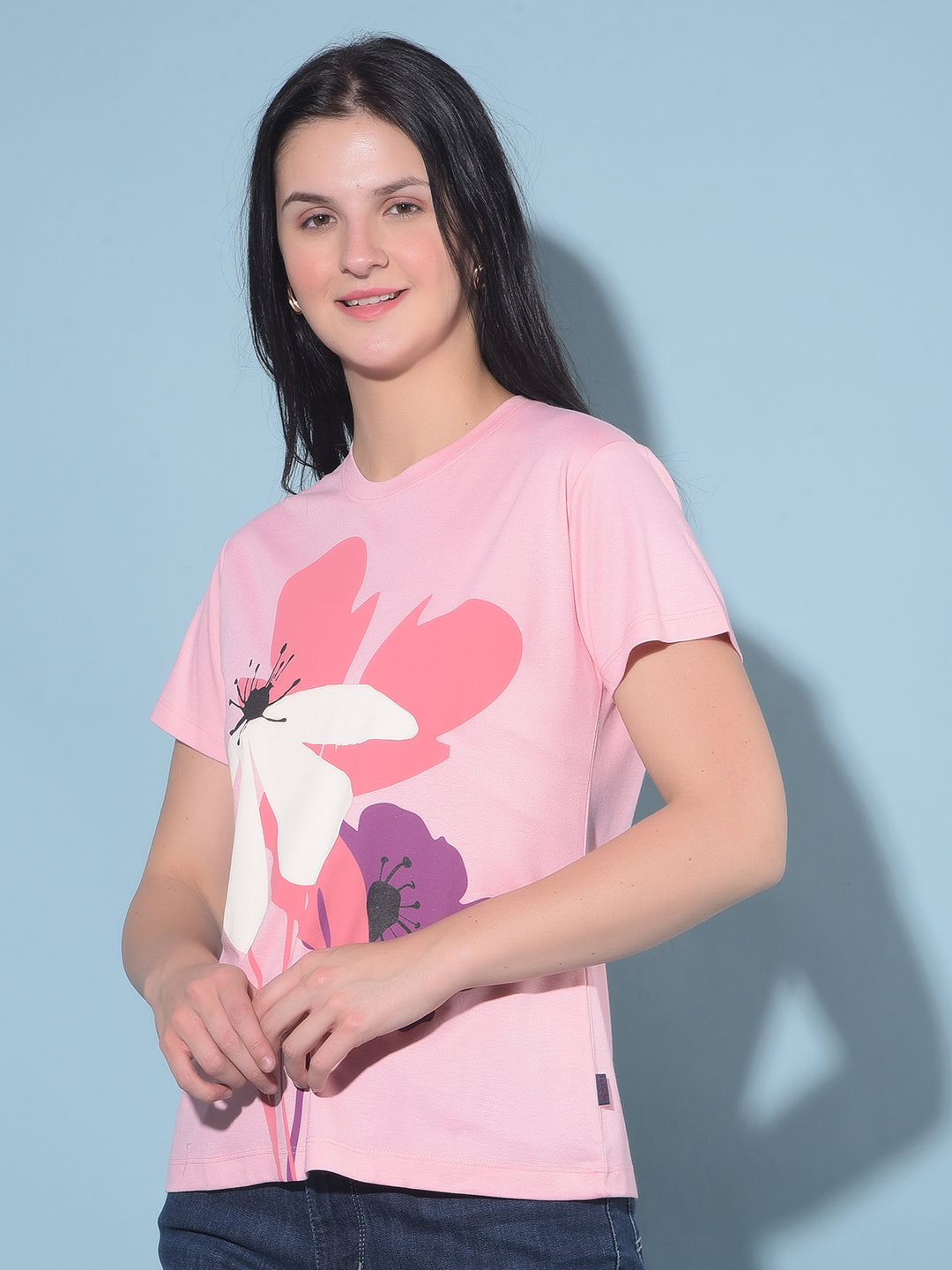 Peach Graphic Print T-Shirt-Women T-shirts-Crimsoune Club