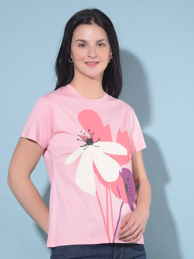 Peach Graphic Print T-Shirt-Women T-shirts-Crimsoune Club