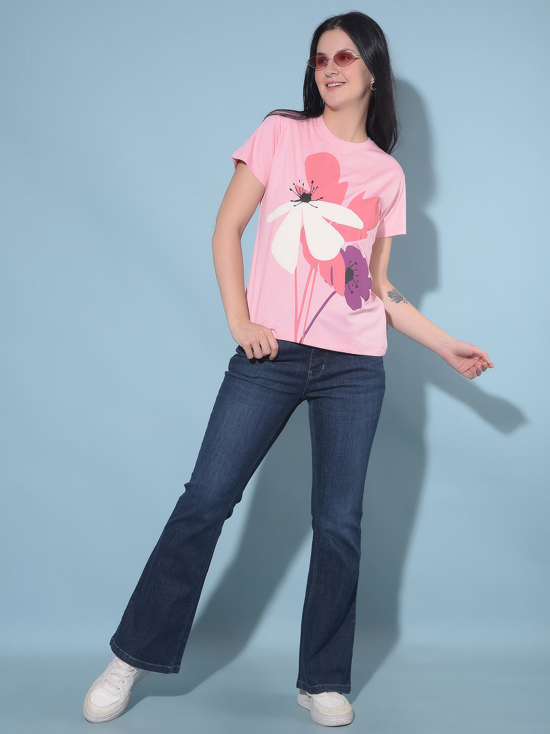 Peach Graphic Print T-Shirt-Women T-shirts-Crimsoune Club