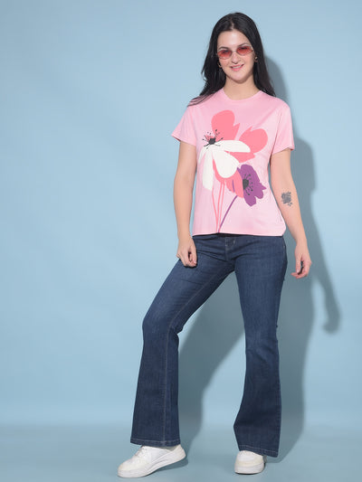 Peach Graphic Print T-Shirt-Women T-shirts-Crimsoune Club