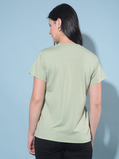 Green Graphic Print T-Shirt-Women T-shirts-Crimsoune Club