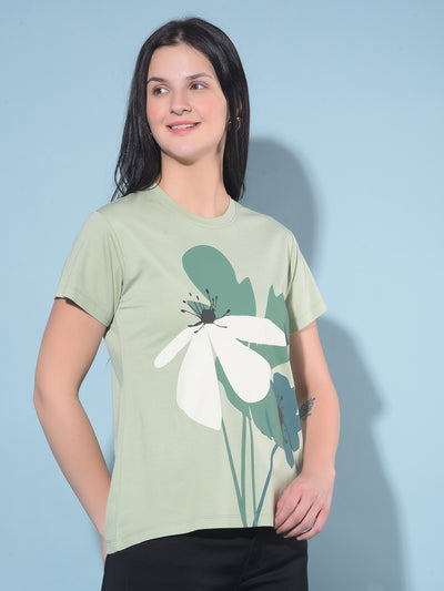Green Graphic Print T-Shirt-Women T-shirts-Crimsoune Club