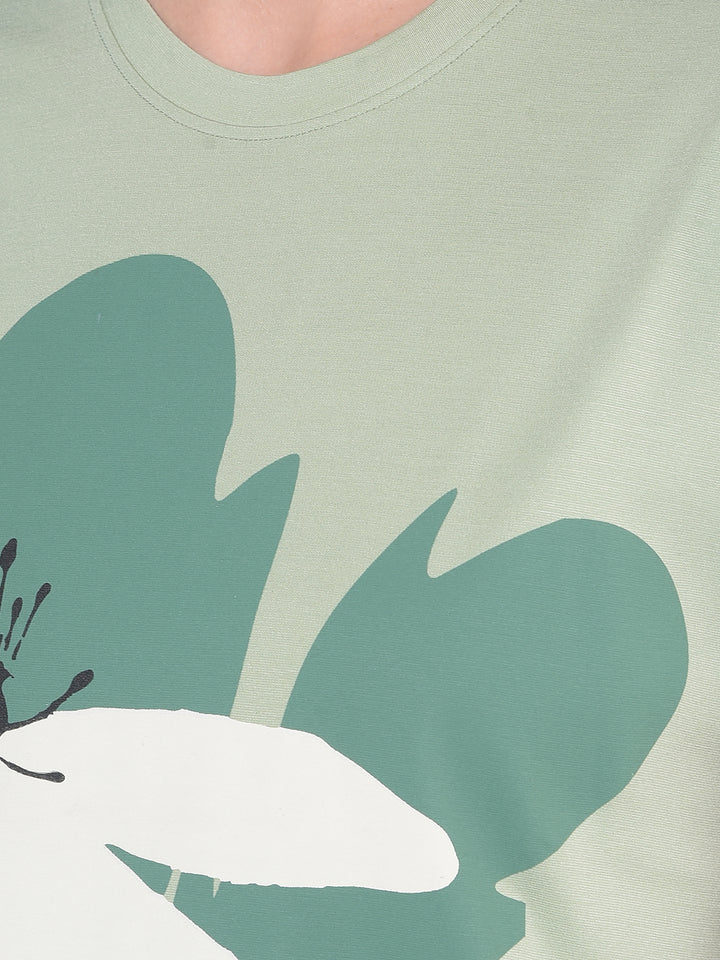 Green Graphic Print T-Shirt-Women T-shirts-Crimsoune Club