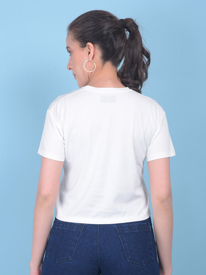 White Typographic Print Crop T-Shirt-Women T-shirts-Crimsoune Club