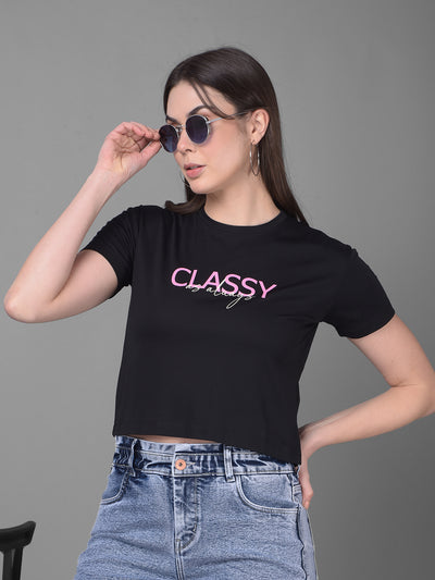 Black Printed T-Shirt-Women T-Shirts-Crimsoune Club