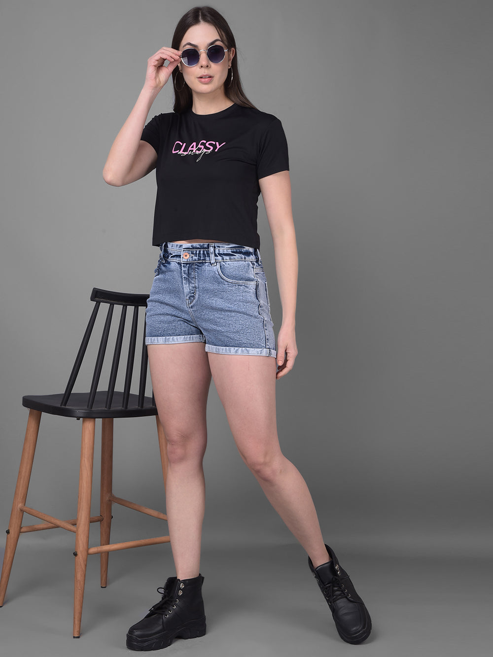 Black Printed T-Shirt-Women T-Shirts-Crimsoune Club