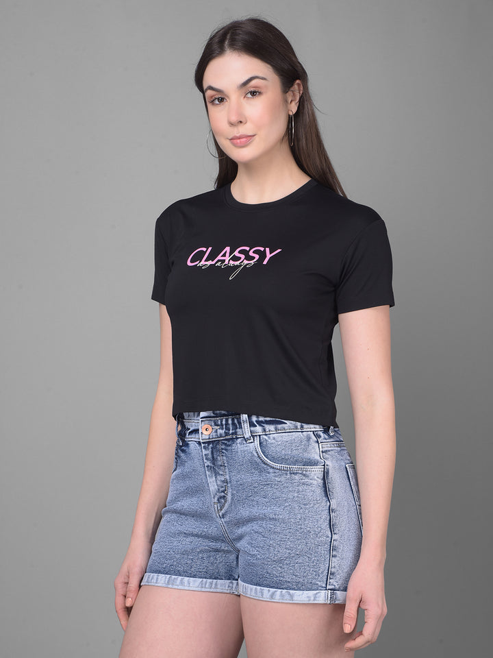 Black Printed T-Shirt-Women T-Shirts-Crimsoune Club