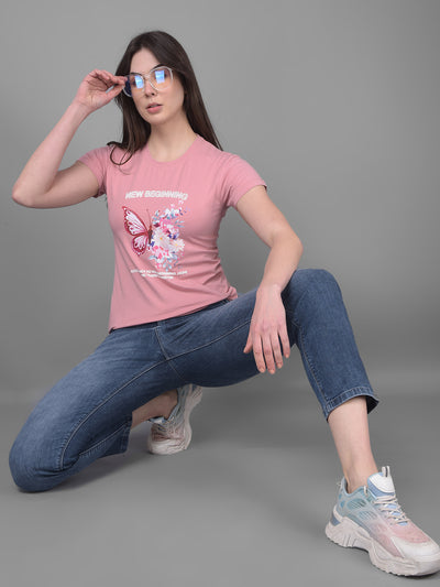 Pink Graphic Printed T-Shirt-Women T-Shirts-Crimsoune Club