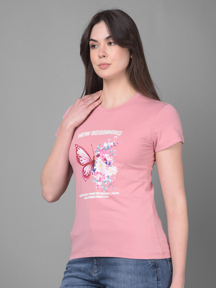 Pink Graphic Printed T-Shirt-Women T-Shirts-Crimsoune Club