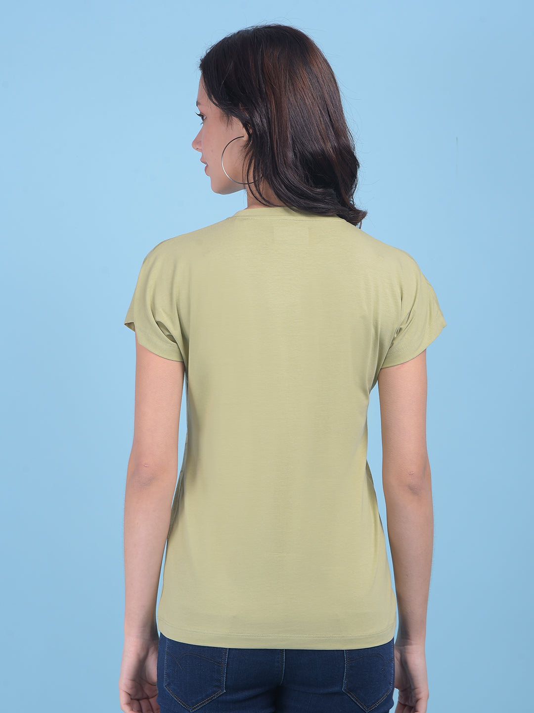 Green Typographic Print Cotton T-Shirt-Women T-shirts-Crimsoune Club