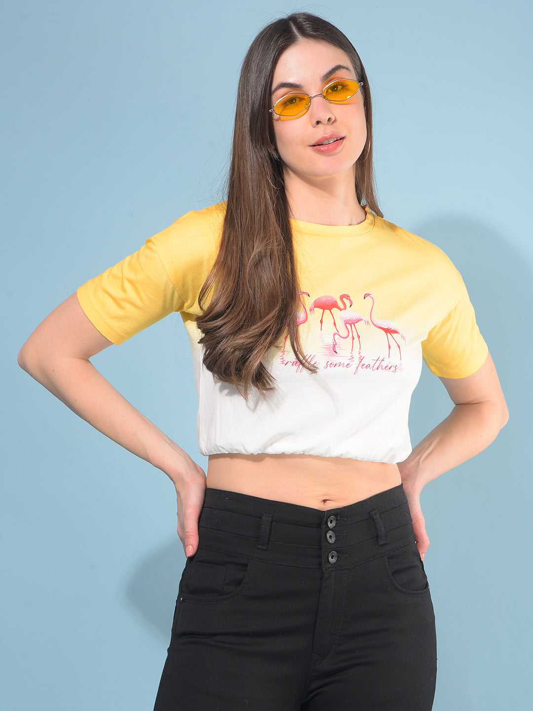 Yellow Graphic 100% Cotton T-Shirt-Women T-Shirts-Crimsoune Club