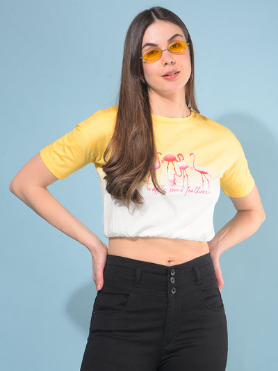 Yellow Graphic 100% Cotton T-Shirt-Women T-Shirts-Crimsoune Club