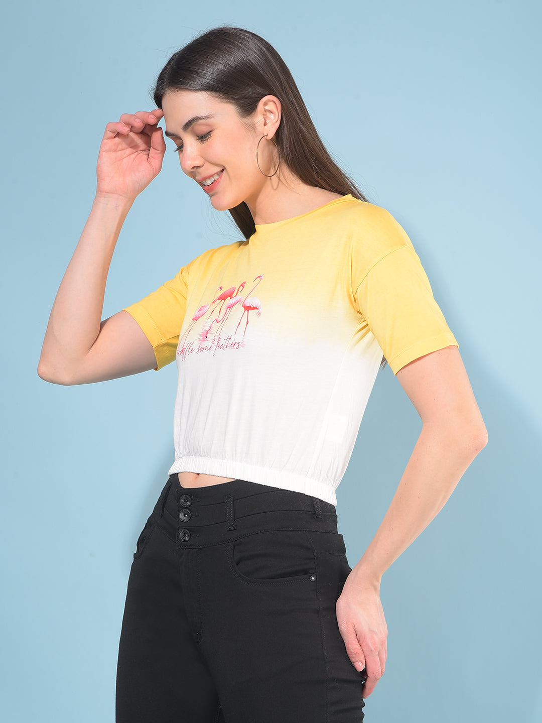 Yellow Graphic 100% Cotton T-Shirt-Women T-Shirts-Crimsoune Club