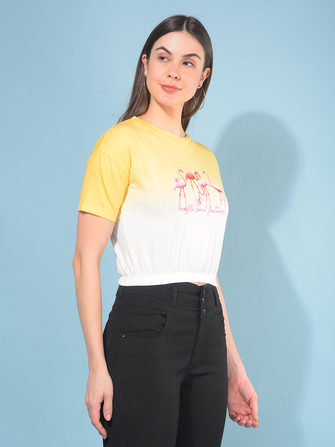 Yellow Graphic 100% Cotton T-Shirt-Women T-Shirts-Crimsoune Club