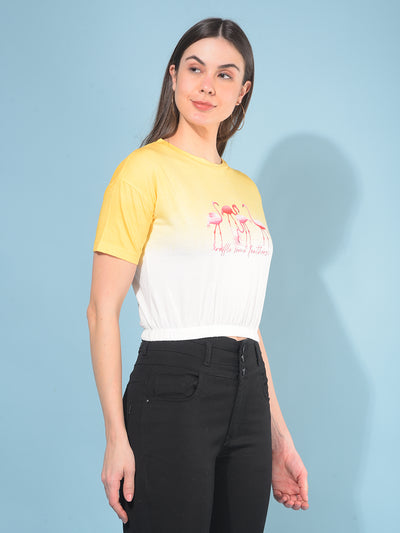 Yellow Graphic 100% Cotton T-Shirt-Women T-Shirts-Crimsoune Club