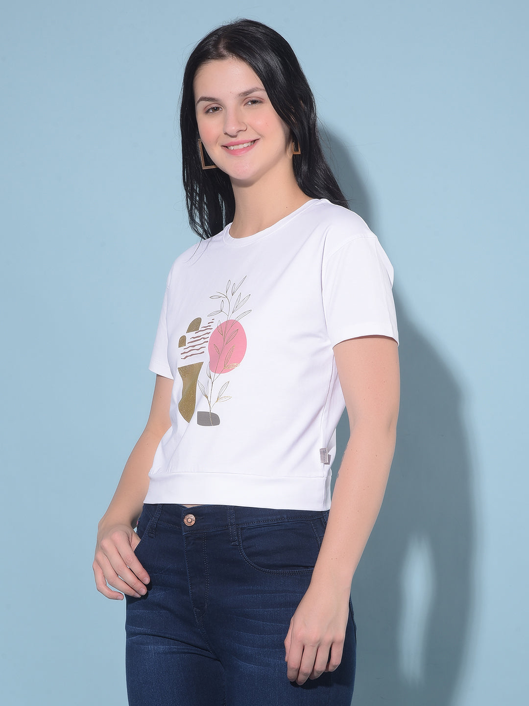 White Graphic Print Cotton T-Shirt-Women T-Shirts-Crimsoune Club