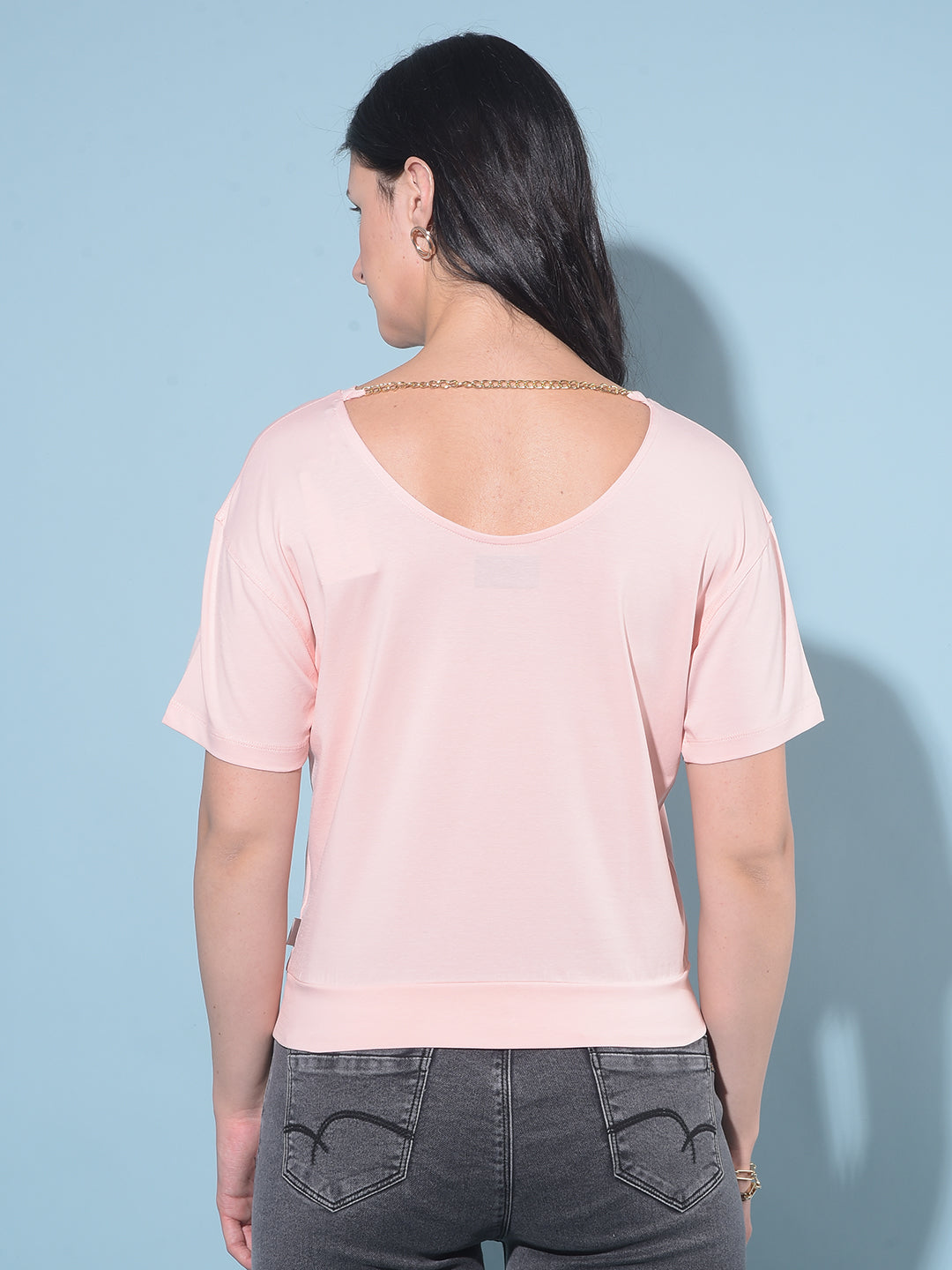 Peach Graphic Print Cotton T-Shirt-Women T-Shirts-Crimsoune Club