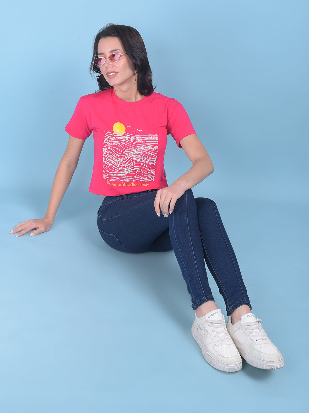 Pink Graphic Print Crop T-Shirt-Women T-shirts-Crimsoune Club