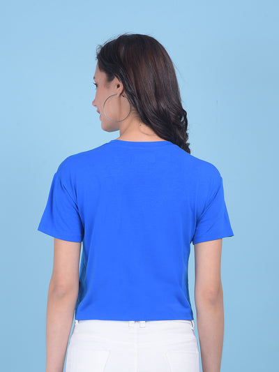 Navy Blue Graphic Print Crop T-Shirt-Women T-shirts-Crimsoune Club