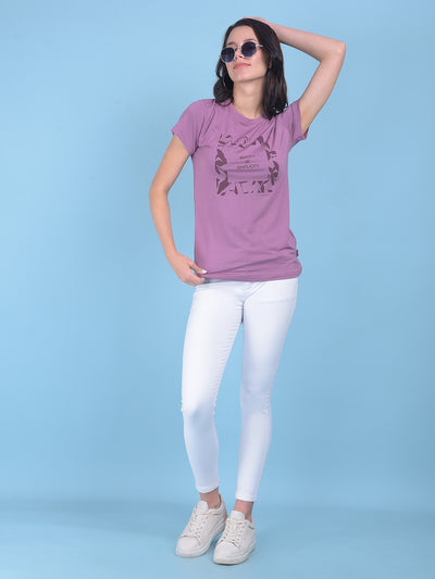 Purple Floral Print T-Shirt-Women T-shirts-Crimsoune Club