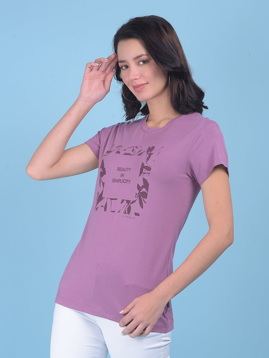 Purple Floral Print T-Shirt-Women T-shirts-Crimsoune Club
