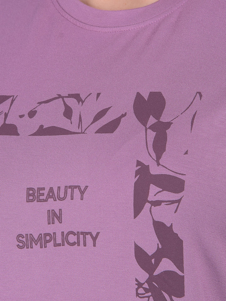 Purple Floral Print T-Shirt-Women T-shirts-Crimsoune Club