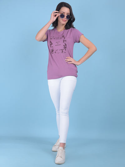 Purple Floral Print T-Shirt-Women T-shirts-Crimsoune Club