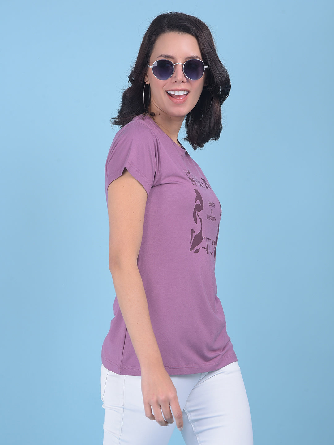 Purple Floral Print T-Shirt-Women T-shirts-Crimsoune Club